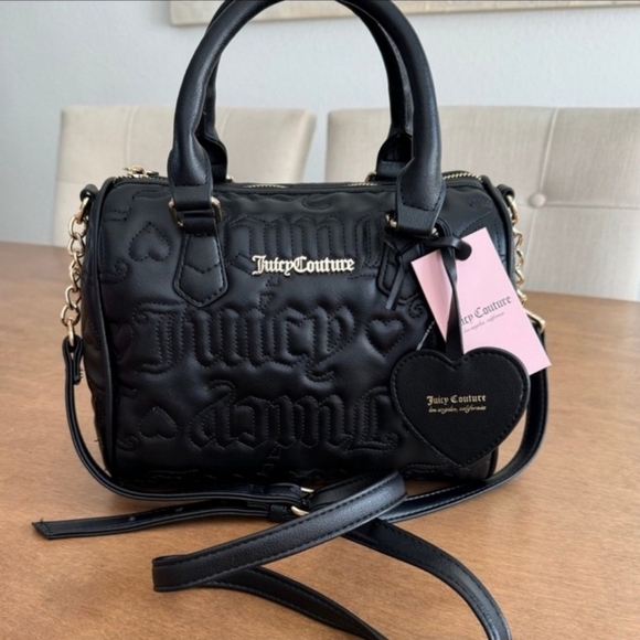 NEW JUICY COUTURE Bag Bestsellers Fame Satchel Crossbody Strap,Black Quilted - Picture 2 of 5
